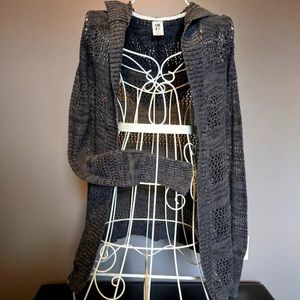 ROXY Open Knit Striped Hooded Cardigan, Size Small